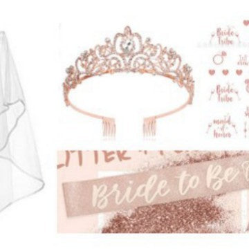 Women's bridal accessories set with shimmering veil and personalized sash Bowlift