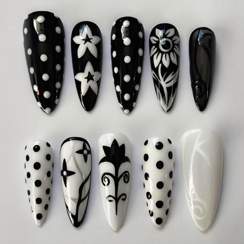 Acrylic Nail Set with Stylish Graphic Patterns Bowlift