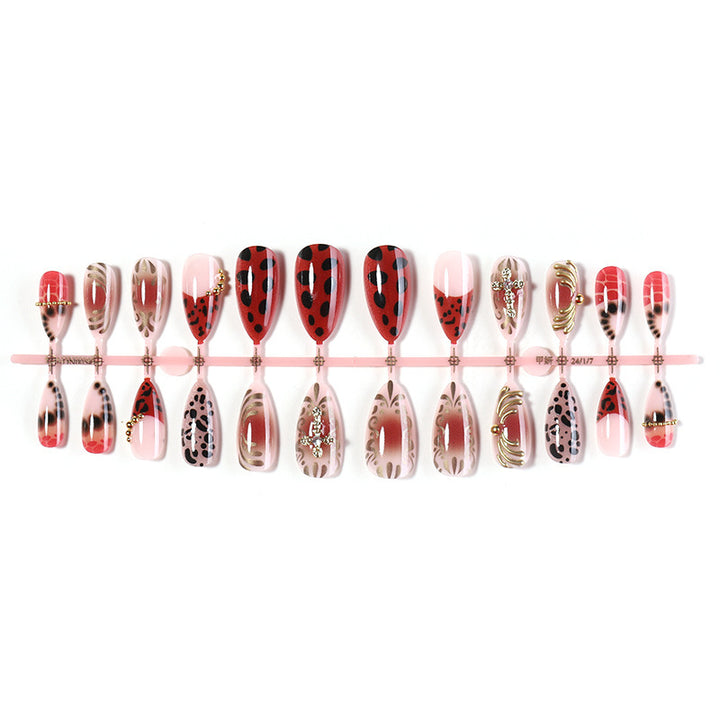 Artificial nail set with vibrant ladybug design and creative accents Bowlift