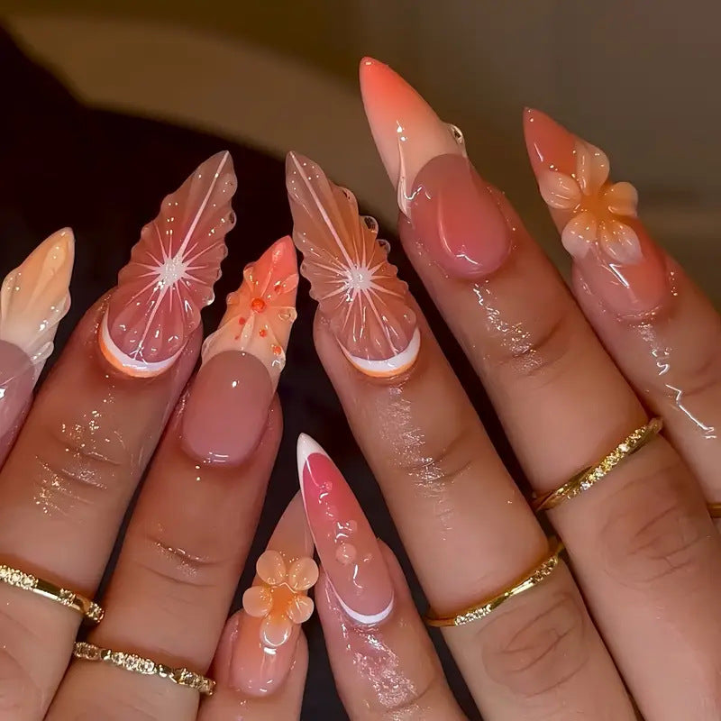 Artistic 3D Floral Press-On Nail Art Bowlift