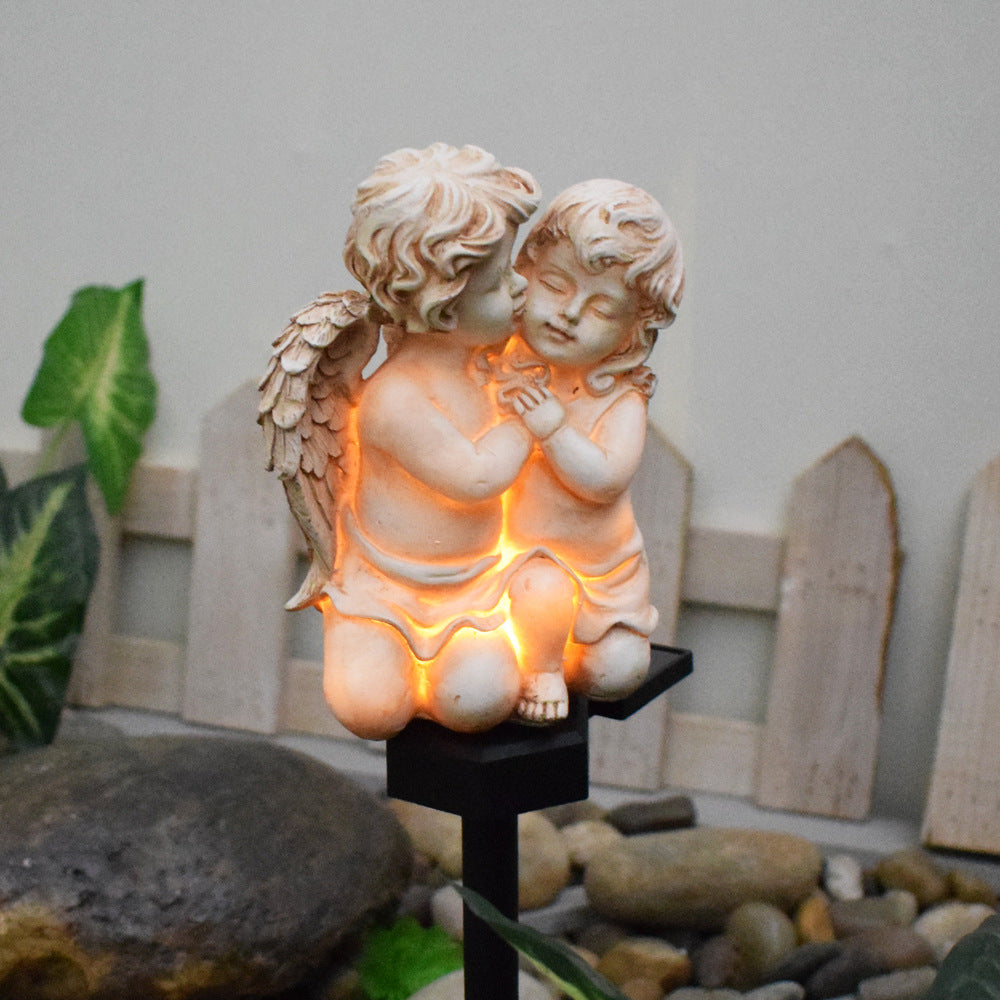Decorative Solar Garden Stake Statue Resin Girl Figurine With Integrated Solar LED And Weatherproof Spike Bowlift