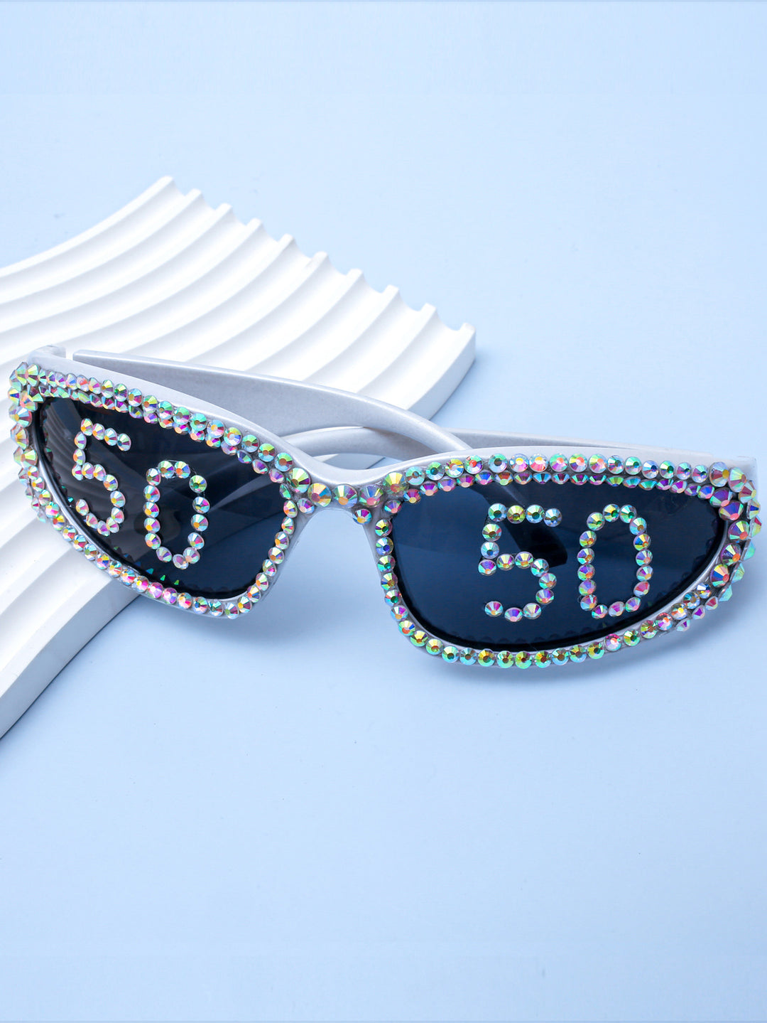 Women Glamorous Rhinestone Sunglasses with Custom Designed Inscription Bowlift