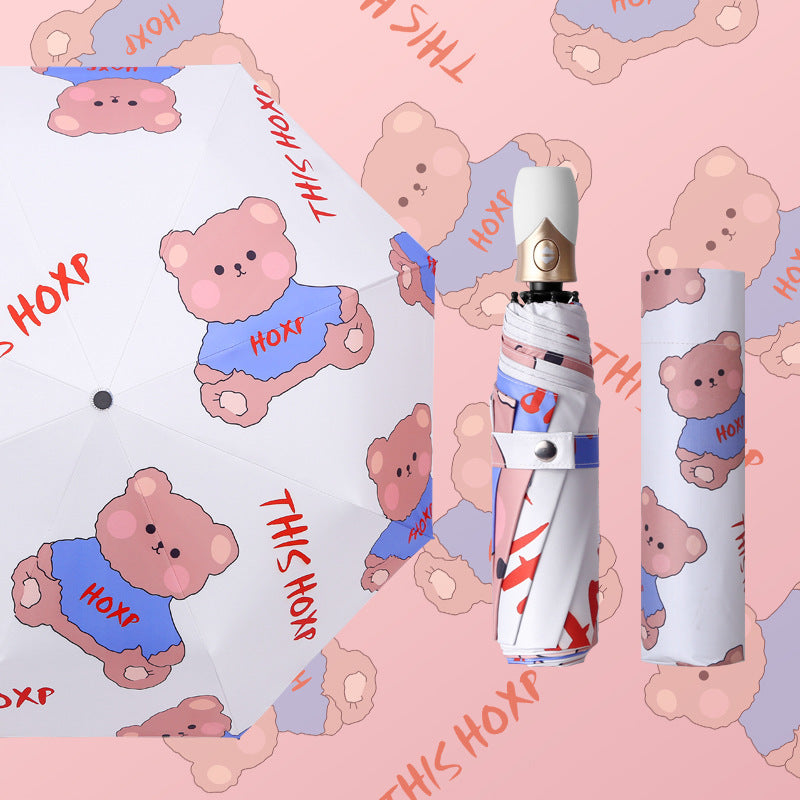Women's Foldable Umbrella with Cute Bear Design Bowlift