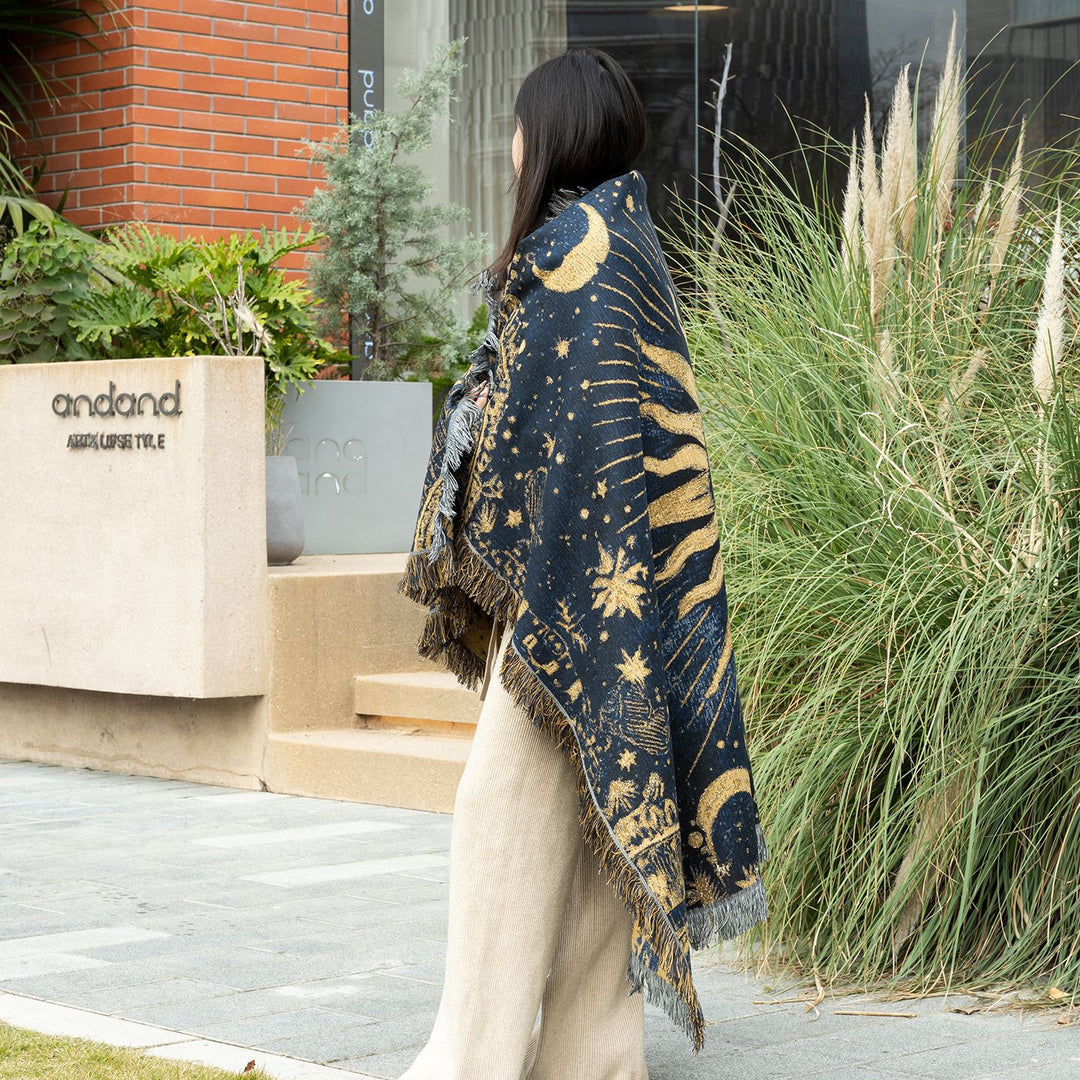 Bohemian Sun-Themed Tapestry Blanket