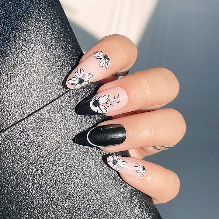 Floral-Design Stiletto Press-On Nails Bowlift