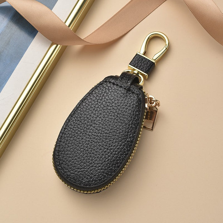 Compact Textured Leather Keychain Pouch Bowlift