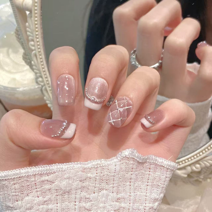 Elegant Pearled Press-On Nail Collection Bowlift