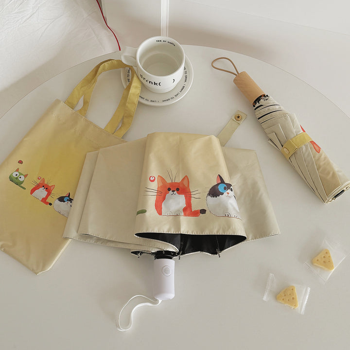 Ladies Folding Umbrella with Loving Animal Designs Bowlift