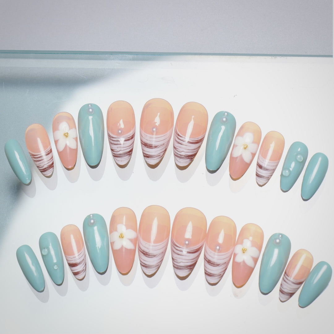 Artistic Floral Nail Extensions Bowlift