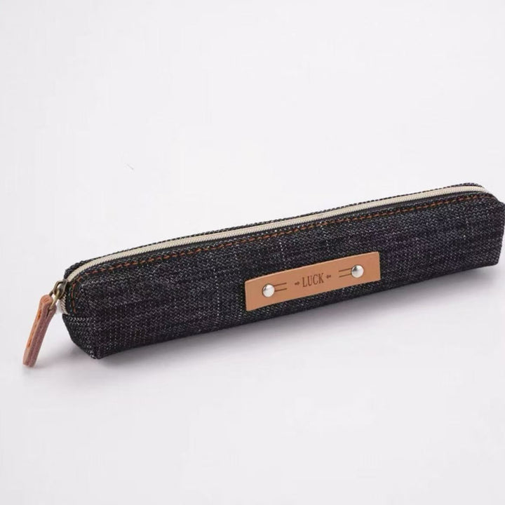 Slim Canvas Zipper Pencil Case with Leather Tag Bowlift