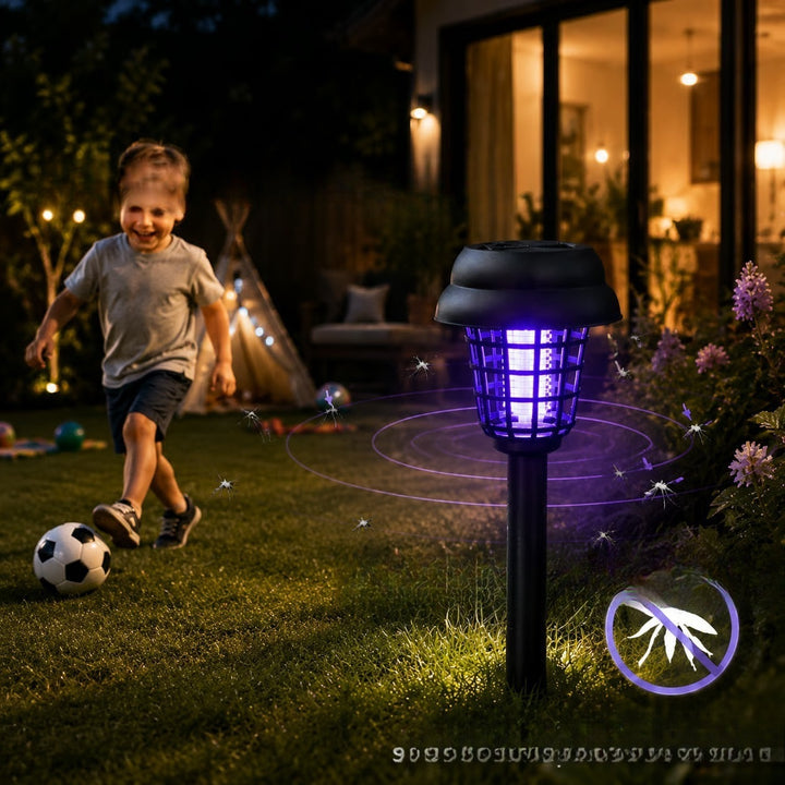 Solar Powered UV Insect Zapper Garden Stake With Integrated Solar Panel And Dusk To Dawn Sensor Bowlift