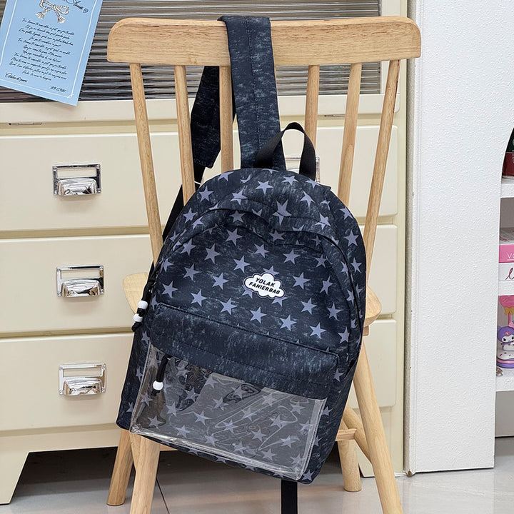 Transparent Window Star-Print Backpack Bowlift