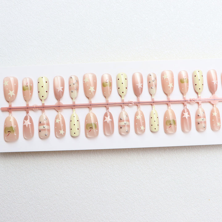 Decorative Press-On Nail Set with Star and Dot Design Bowlift