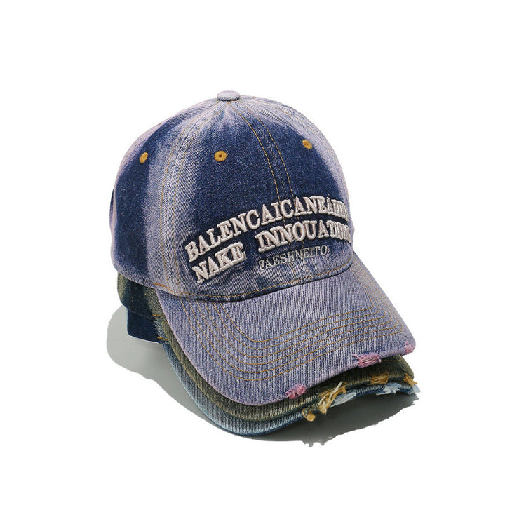 Women's Distressed Denim Graphic Baseball Cap Bowlift