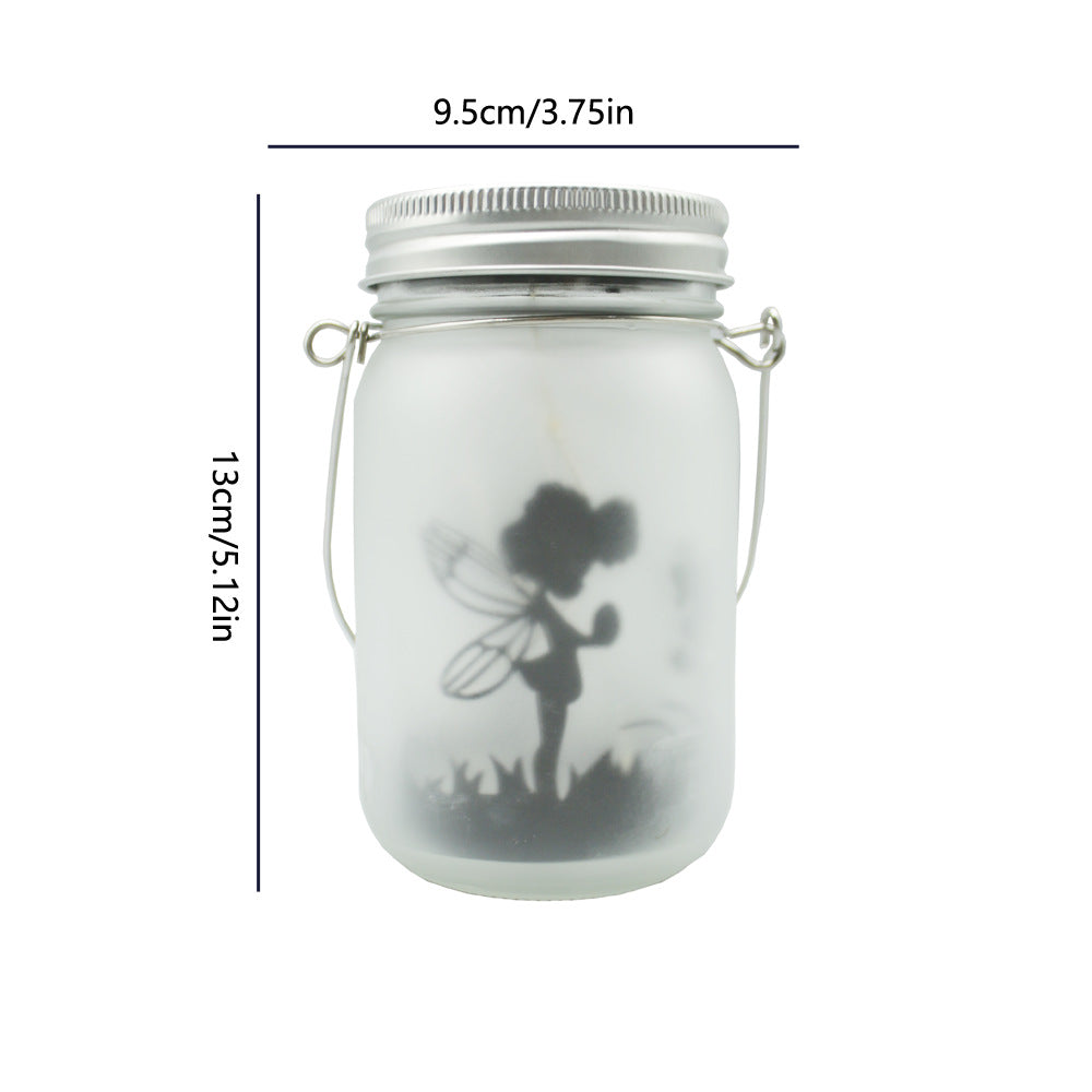 Hanging Frosted Mason Jar Solar LED Fairy Silhouette Lantern With Rope Handle And Dynamic LED String Bowlift