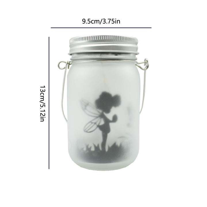 Hanging Frosted Mason Jar Solar LED Fairy Silhouette Lantern With Rope Handle And Dynamic LED String Bowlift