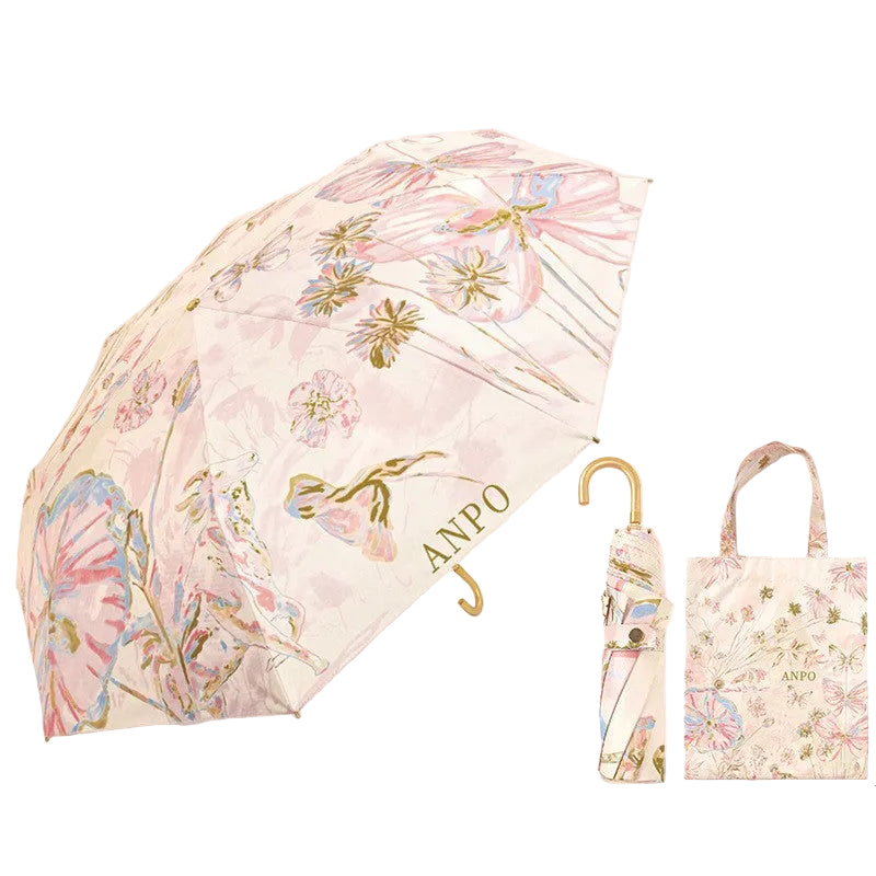 Women's Foldable Umbrella with Artistic Butterfly Design Bowlift