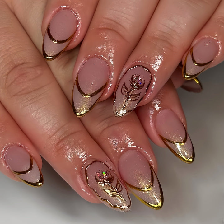 Elegant Floral Accent Press-On Nails Bowlift