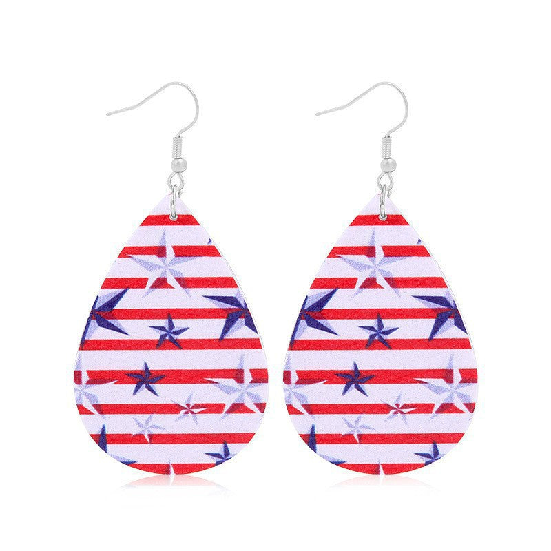 Women heart-shaped drop earrings with patriotic flag print and nickel-free hooks Bowlift