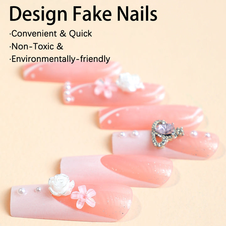 Artificial nail set with glamorous designs and decorative applications Bowlift