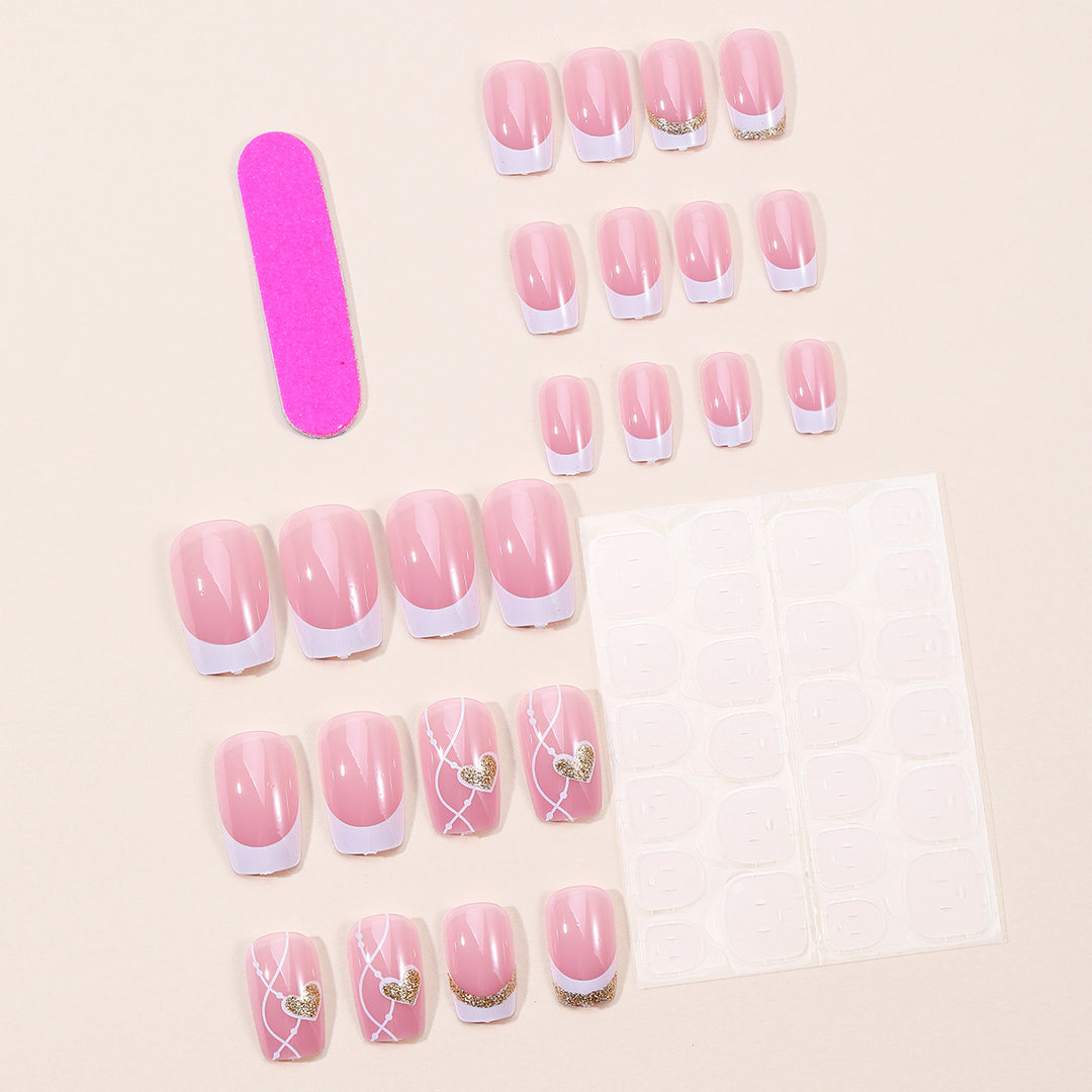 Elegant Heart-Themed Acrylic Nail Art Bowlift