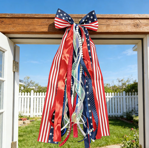 Unisex nan decorative ribbon hanging decoration with long satin and organza ribbons Bowlift
