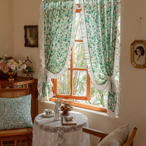 Floral Print Sheer Window Curtains