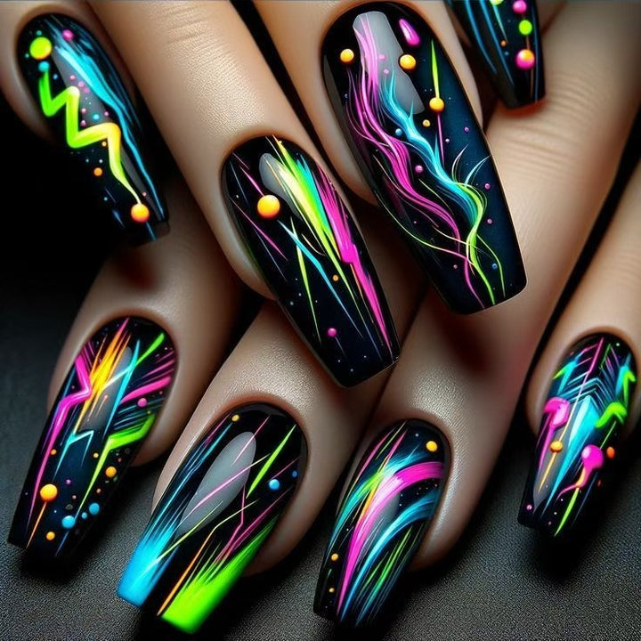 Creative artificial nails with luminous neon design Bowlift