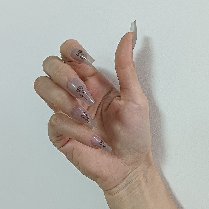 Artful Nail Tips with Rose Pattern Bowlift