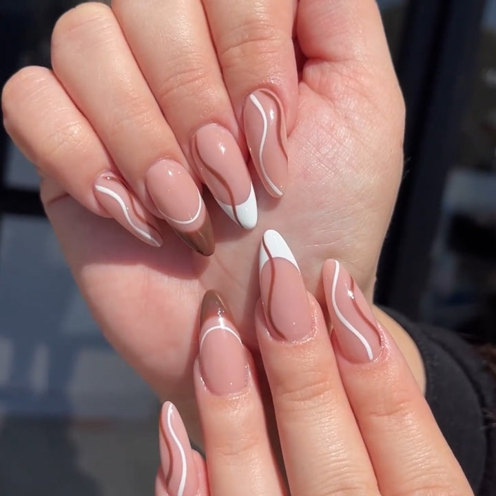 Elegant Wave Design Stiletto Nail Art Extensions Bowlift
