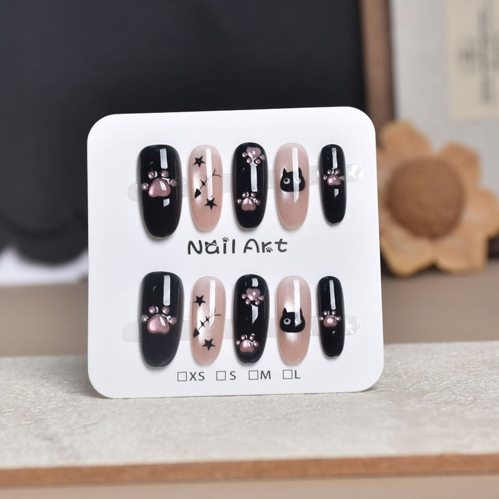 Artistic Star-Embellished Press-On Nail Set Bowlift