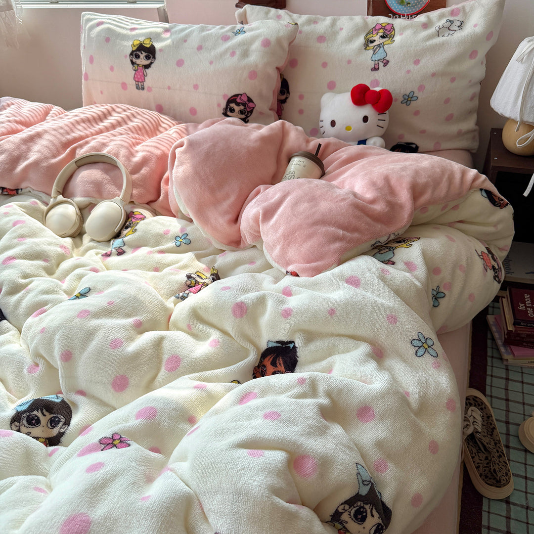 Cartoon-Themed Plush Blanket Set
