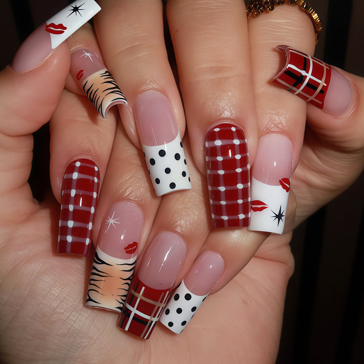 Artistic Press-On Nail Set with Unique Patterns Bowlift