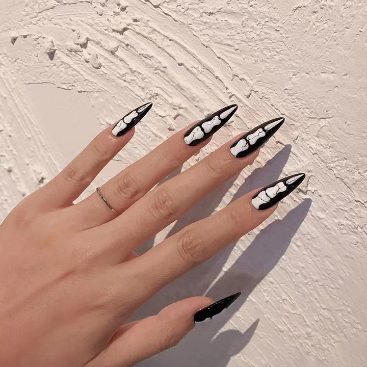 Artistic Skull-Design Stiletto Press-On Nails Bowlift