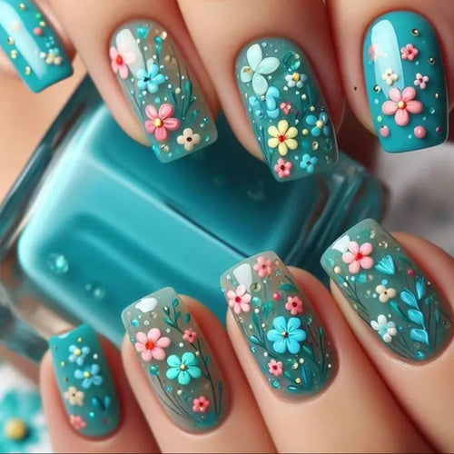 Artificial nail set with vibrant floral designs Bowlift