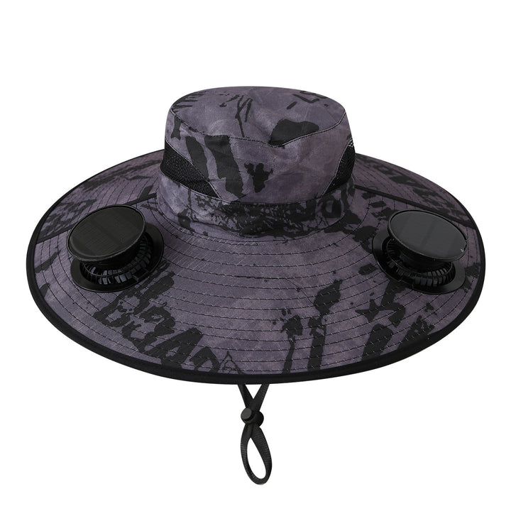 Wide sun hat with integrated solar fans breathable mesh adjustable chin strap Bowlift