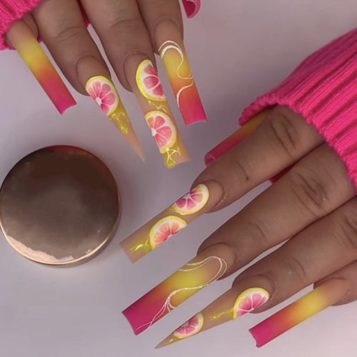 Artificial Nails Set with Tropical Hibiscus Pattern Bowlift
