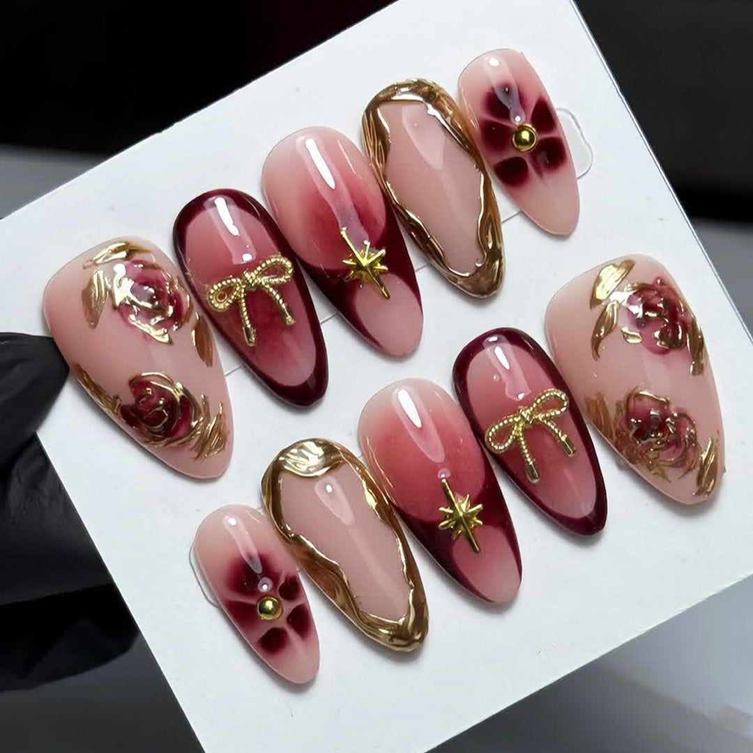 Elegant artificial nails with floral decorations Bowlift