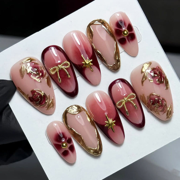 Elegant artificial nails with floral decorations Bowlift