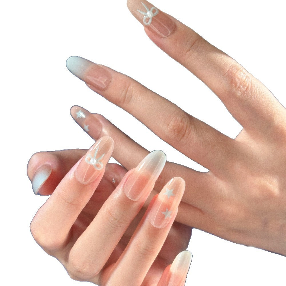 Glamorous Ombre Press-On Nail Set with Decorative Star and Bow Accents Bowlift