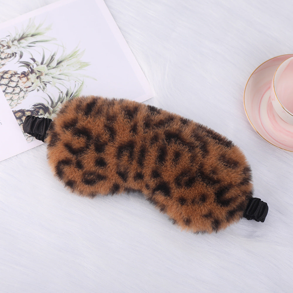 Women's luxury faux fur sleep mask with leopard print, extra soft padding and elastic comfort band Bowlift