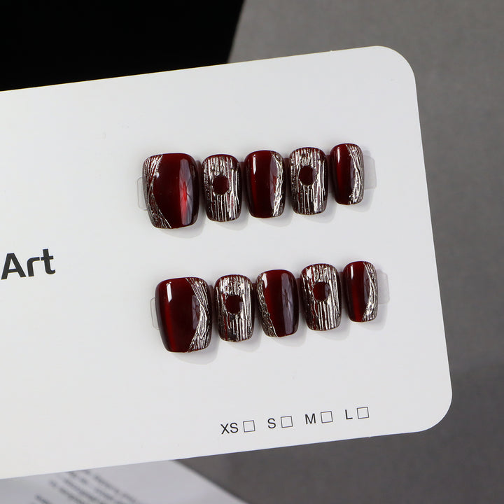 Chic Almond-Shaped Press-On Nail Set with Elegant Silver Accents Bowlift