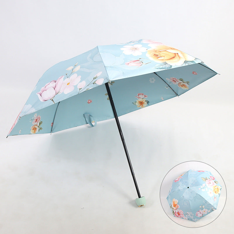 Ladies Folding Umbrella with Elegant Floral Design Bowlift