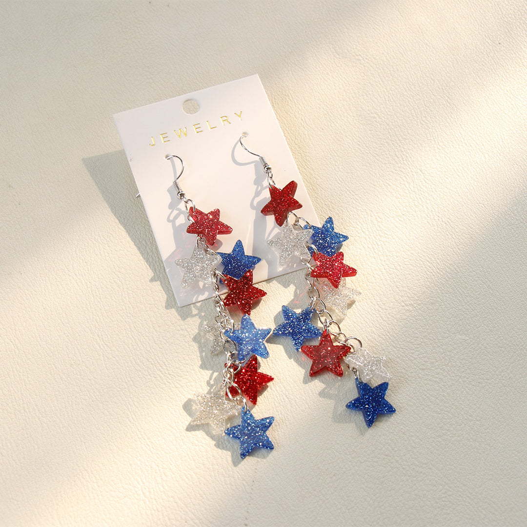Ladies nan long glitter earrings with multi-layered star cascade Bowlift