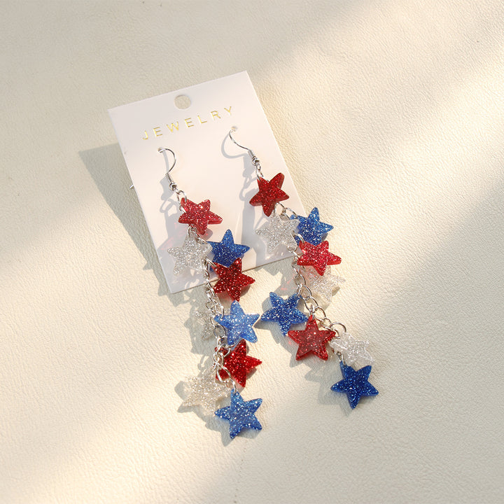 Ladies nan long glitter earrings with multi-layered star cascade Bowlift