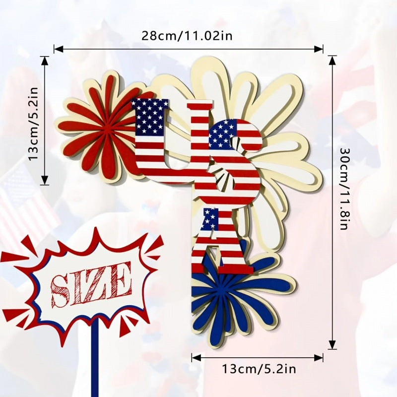 Independence Day layered laser-cut corner door and wall plaque with USA flag letter motif Bowlift