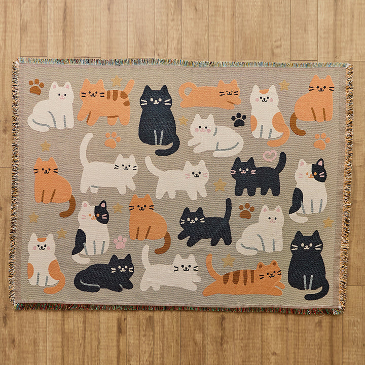 Playful Cat-Themed Throw Blanket