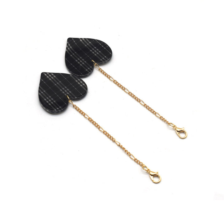 Heart-Shaped Dangle Earrings with Golden Chain Bowlift