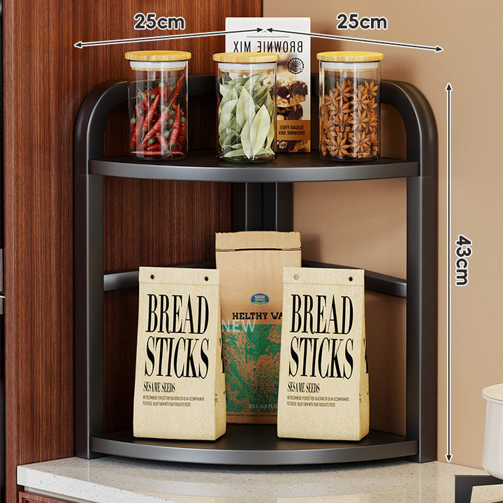 Two-Tier Corner Countertop Storage Shelf with Rounded Frame