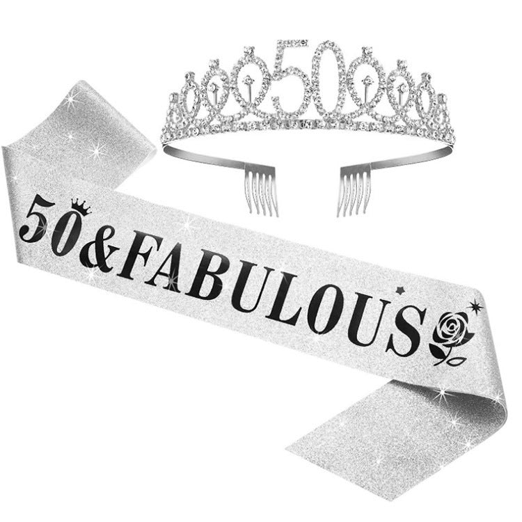 Women's Glittering Birthday Tiara Set with Sash Bowlift